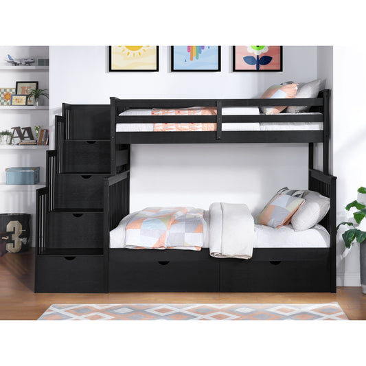 Ludville Twin/Full Step Bunk Bed, Black Color