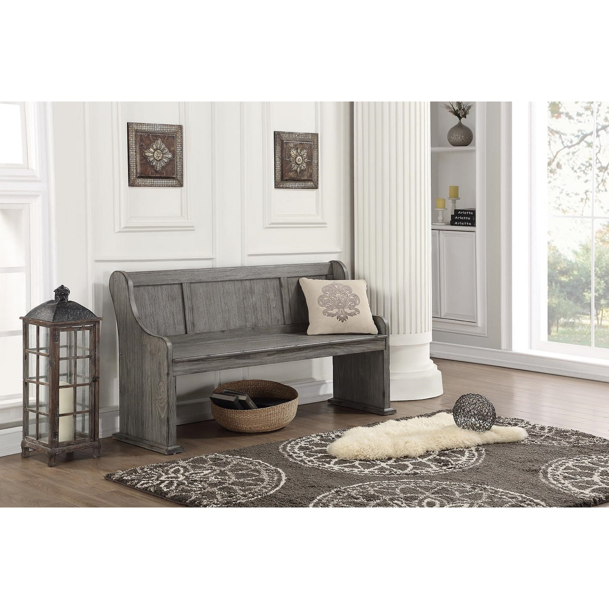 Bench W/ Curved Arms, Antique Grey , 3A