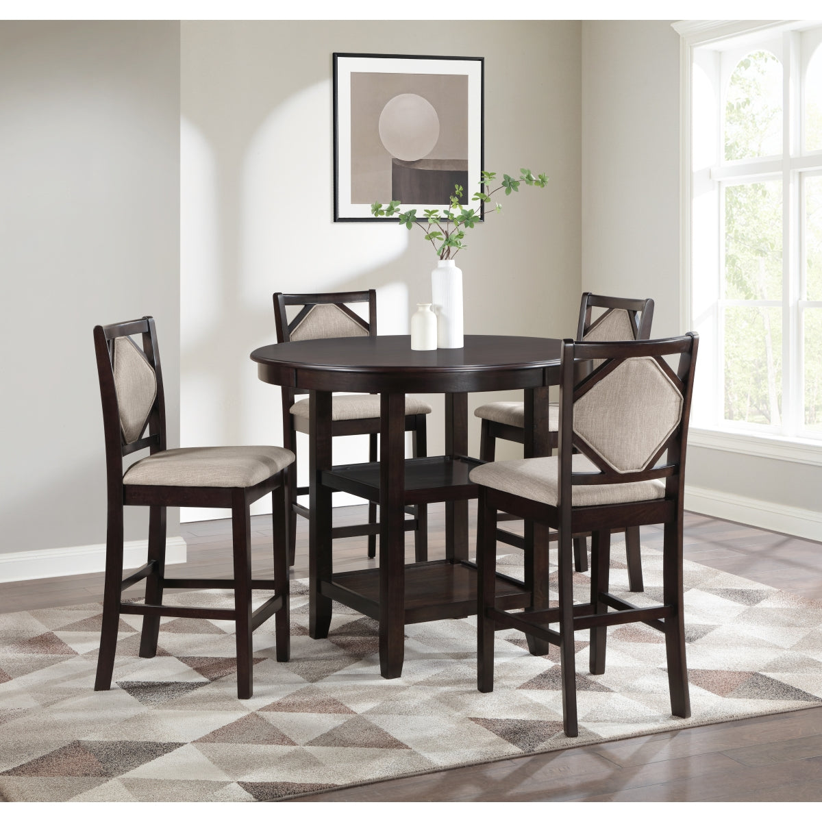 Kaia 5 Pc Counter Height Set, Midnight Walnut Finish