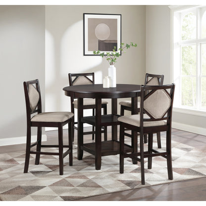 Kaia 5 Pc Counter Height Set, Midnight Walnut Finish