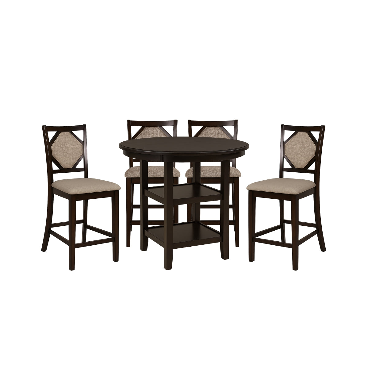 Kaia 5 Pc Counter Height Set, Midnight Walnut Finish
