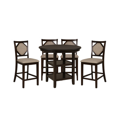Kaia 5 Pc Counter Height Set, Midnight Walnut Finish
