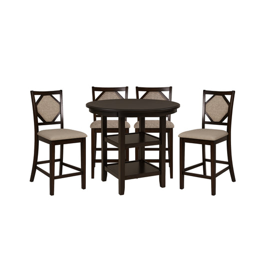 Kaia 5 Pc Counter Height Set, Midnight Walnut Finish