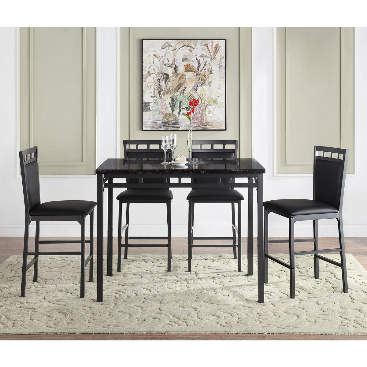 5Pc Cntr Hegt Set, Faux Marble Top