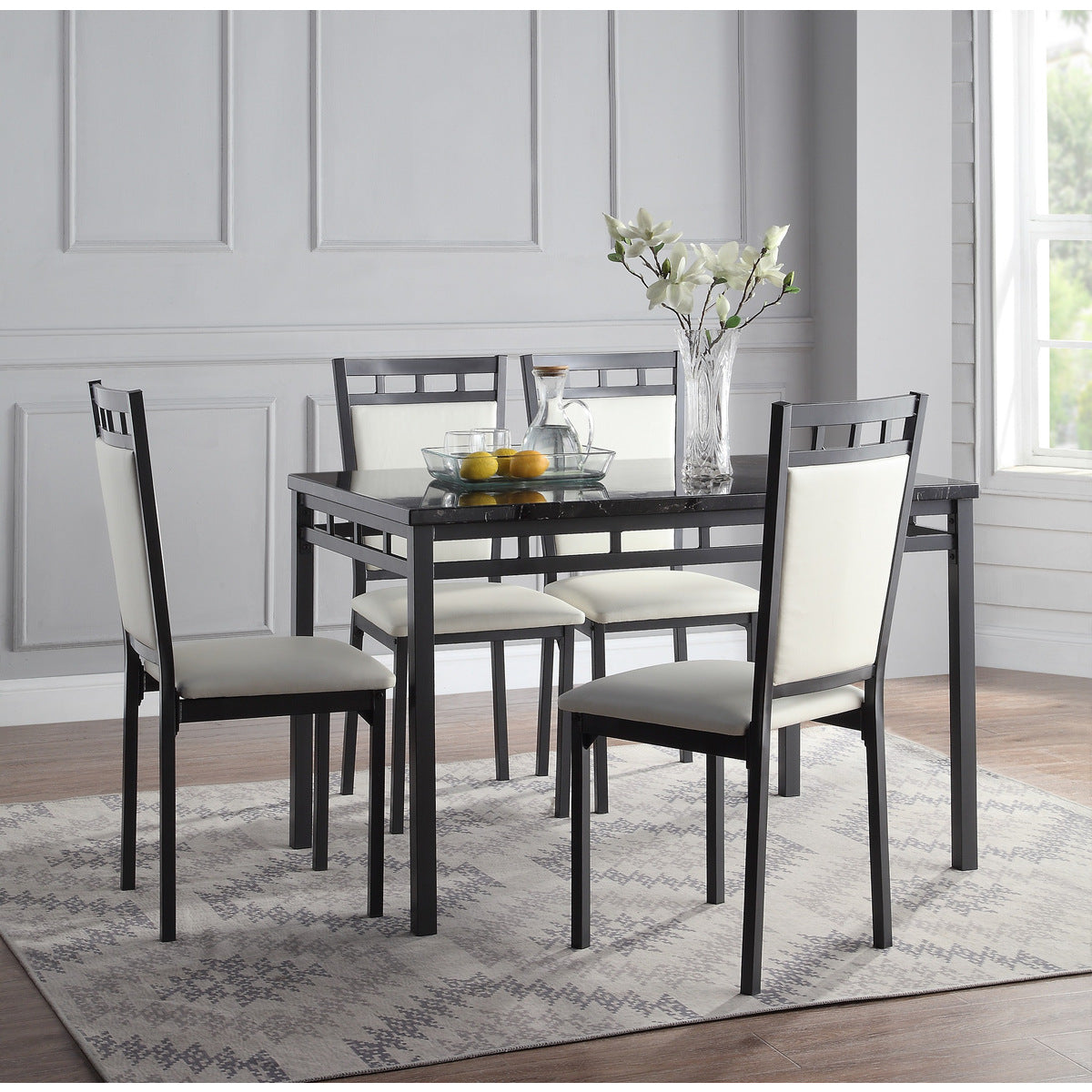 5Pc Dining Set, Faux Mrble Top