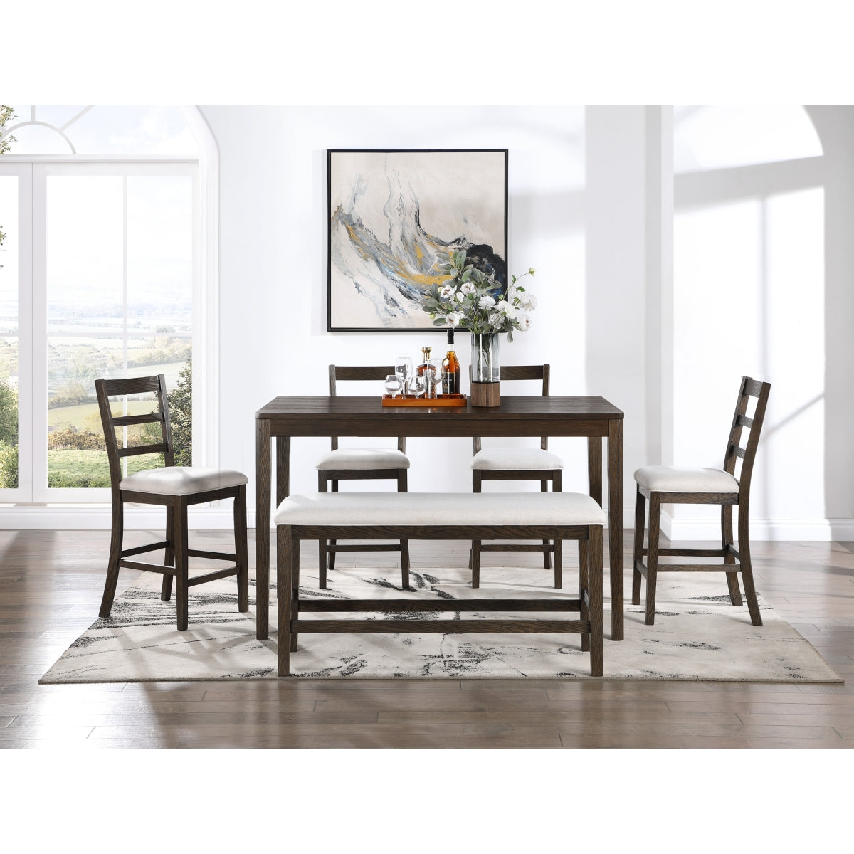 Clanton 6Pc Counter Hght Tbl, W/ 4 Chairs & Bench