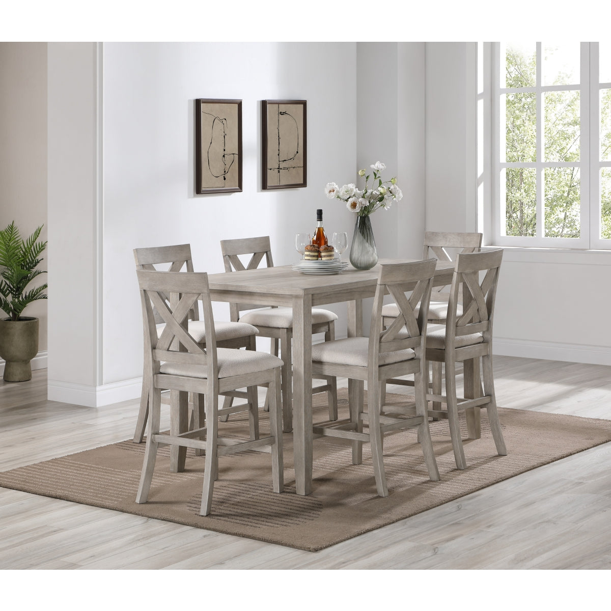 Prescott 7Pc Pack Counter Height Set, Light Gray Finish