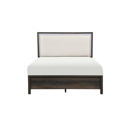 King Uphl Bed W/ Led, Cherry