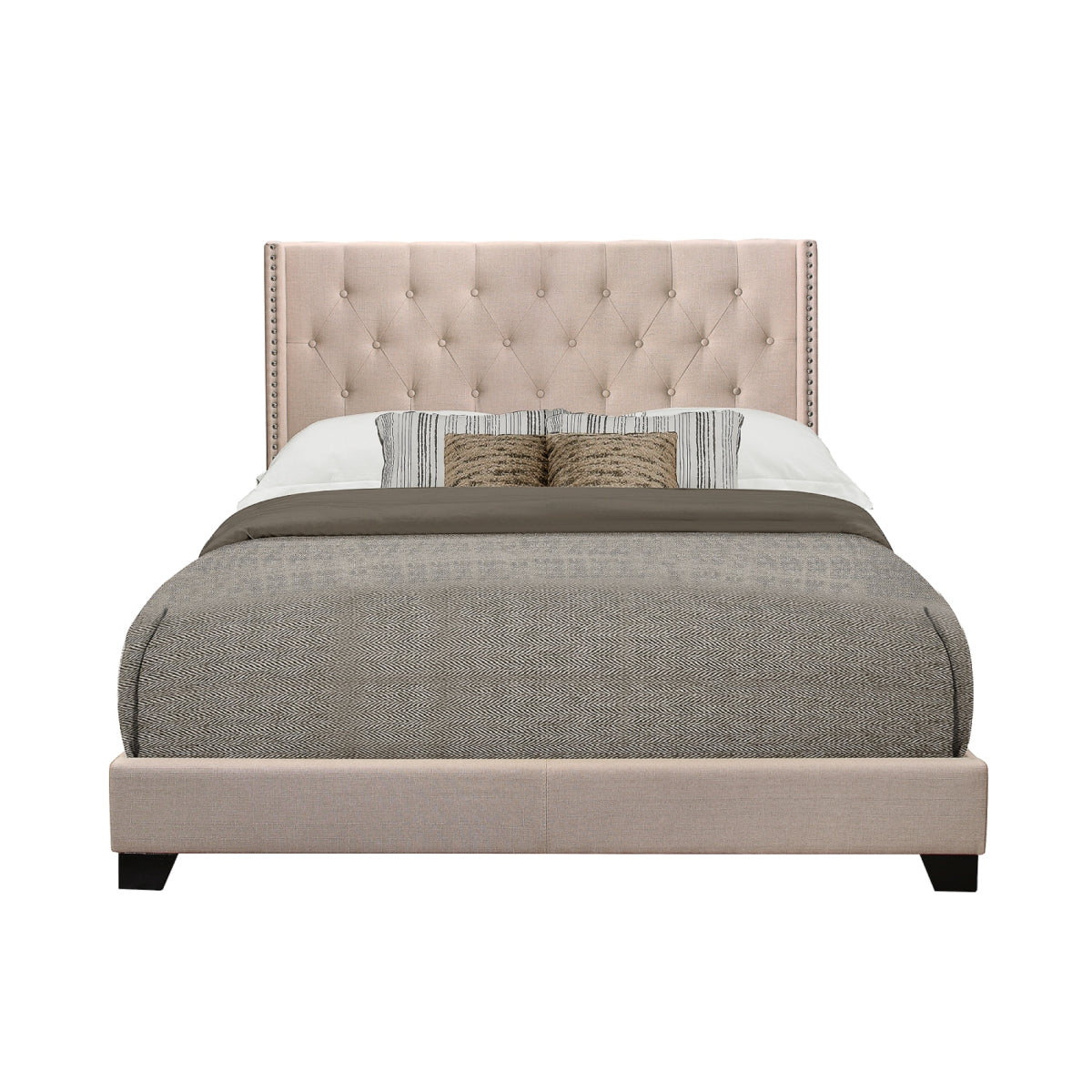 King Bed W/Beige Fabric