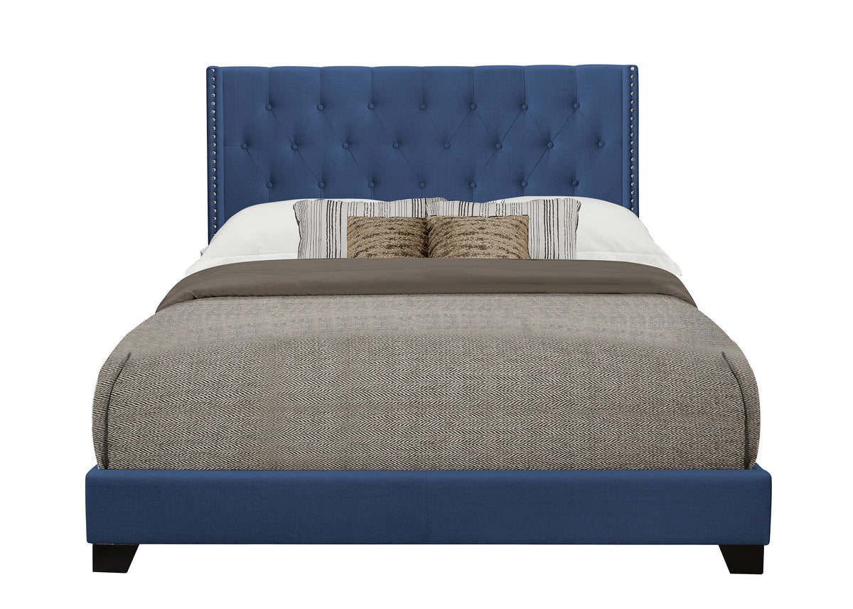 Queen Bed W/Blue Fabric