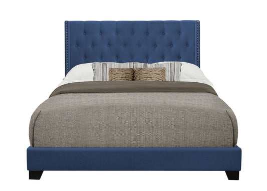 Queen Bed W/Blue Fabric
