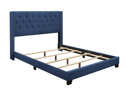 Queen Bed W/Blue Fabric