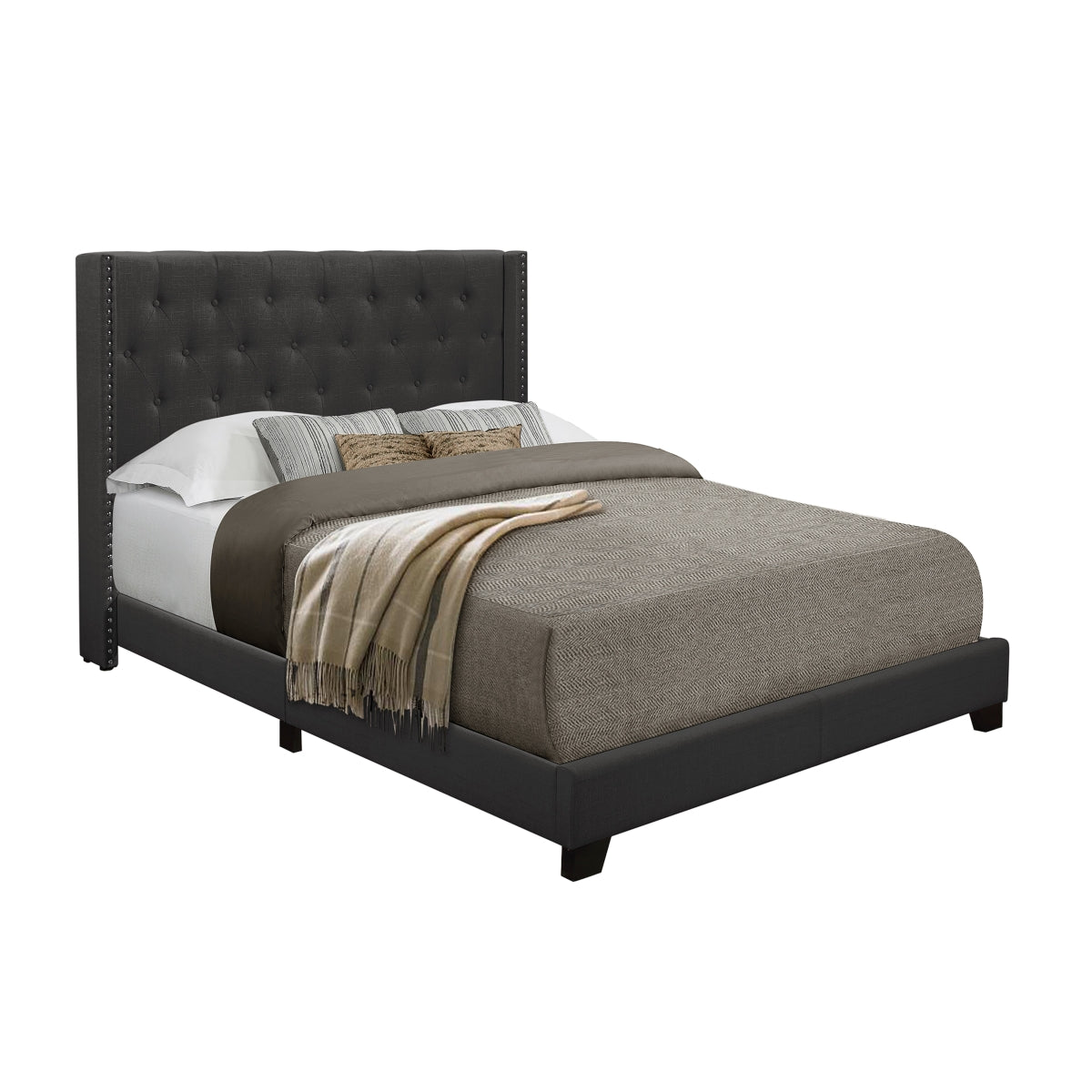 King Bed W/Dark Grey Fabric