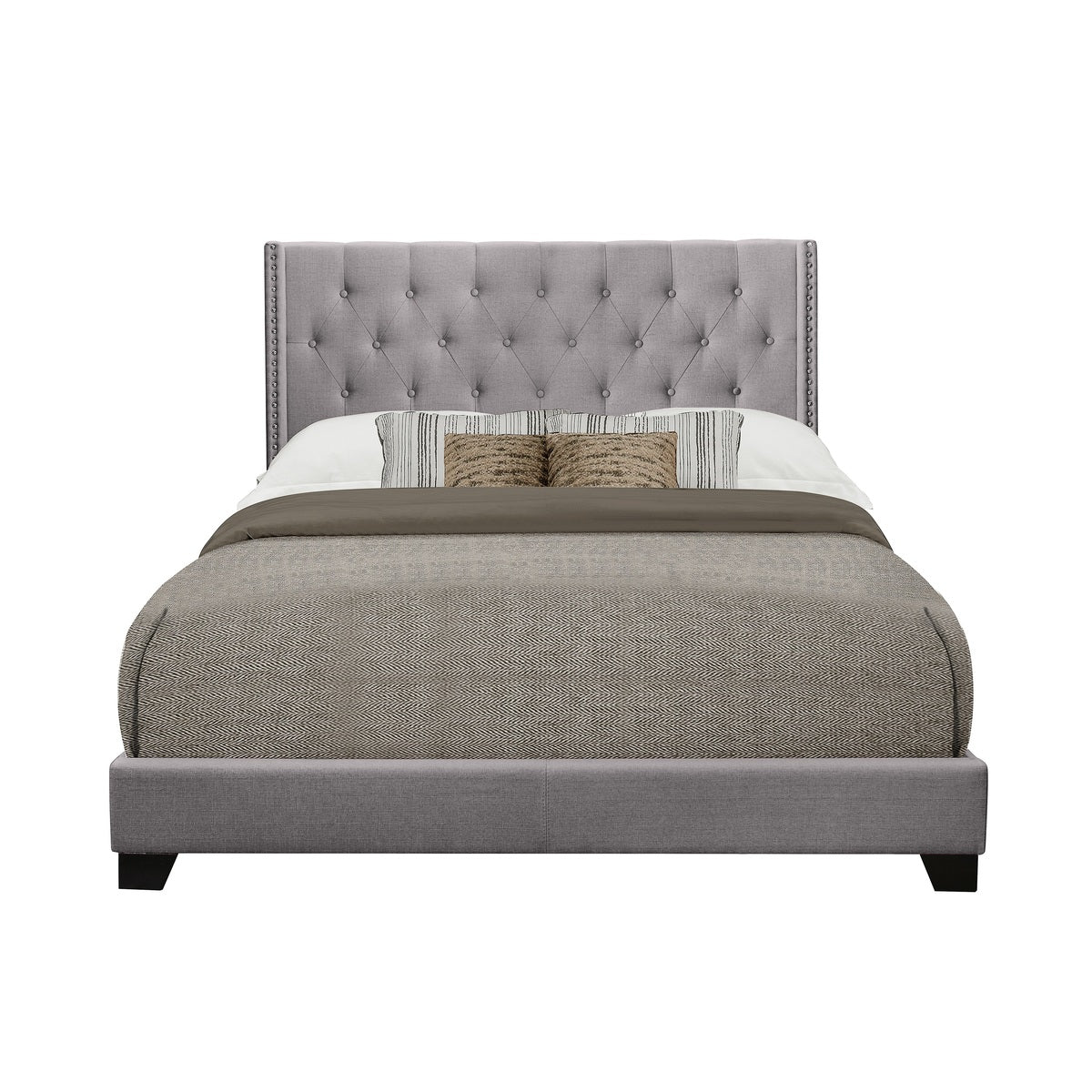Queen Bed W/Grey Fabric