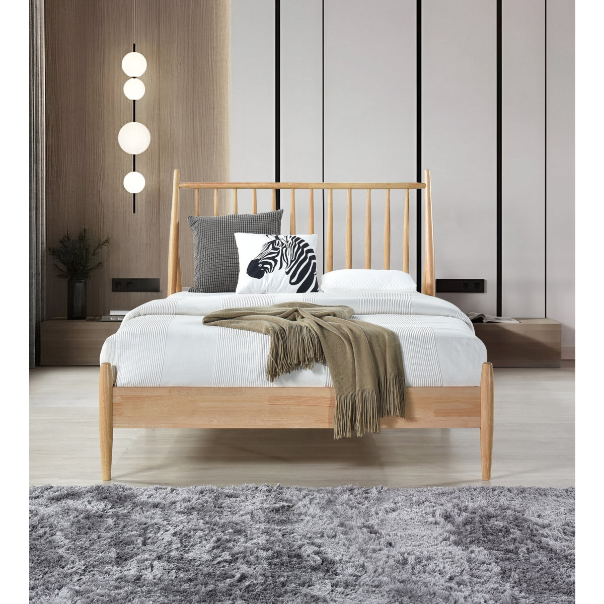 Full Spindle Wood Bed, Natural Finish