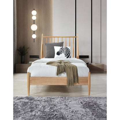 Twin Spindle Wood Bed, Natural Finish
