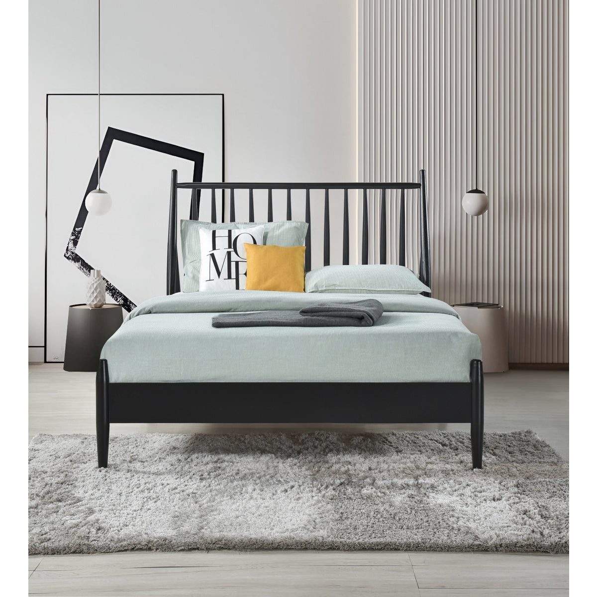Full Spindle Wood Bed, Matte Black Finish