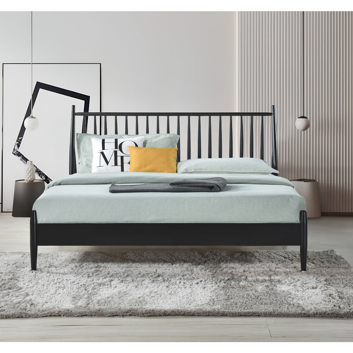King Spindle Wood Bed, Matte Black Finish