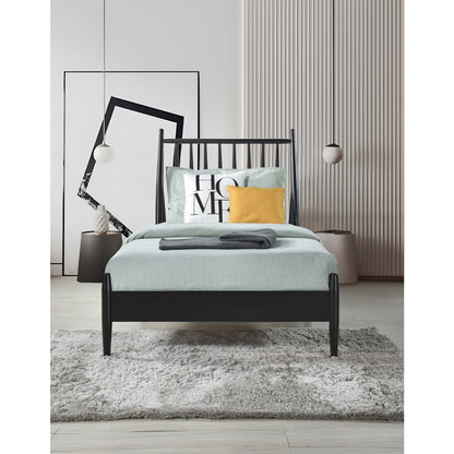 Twin Spindle Wood Bed, Matte Black Finish