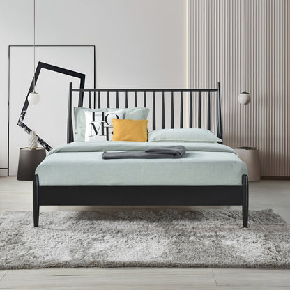 Queen Spindle Wood Bed, Matte Black Finish