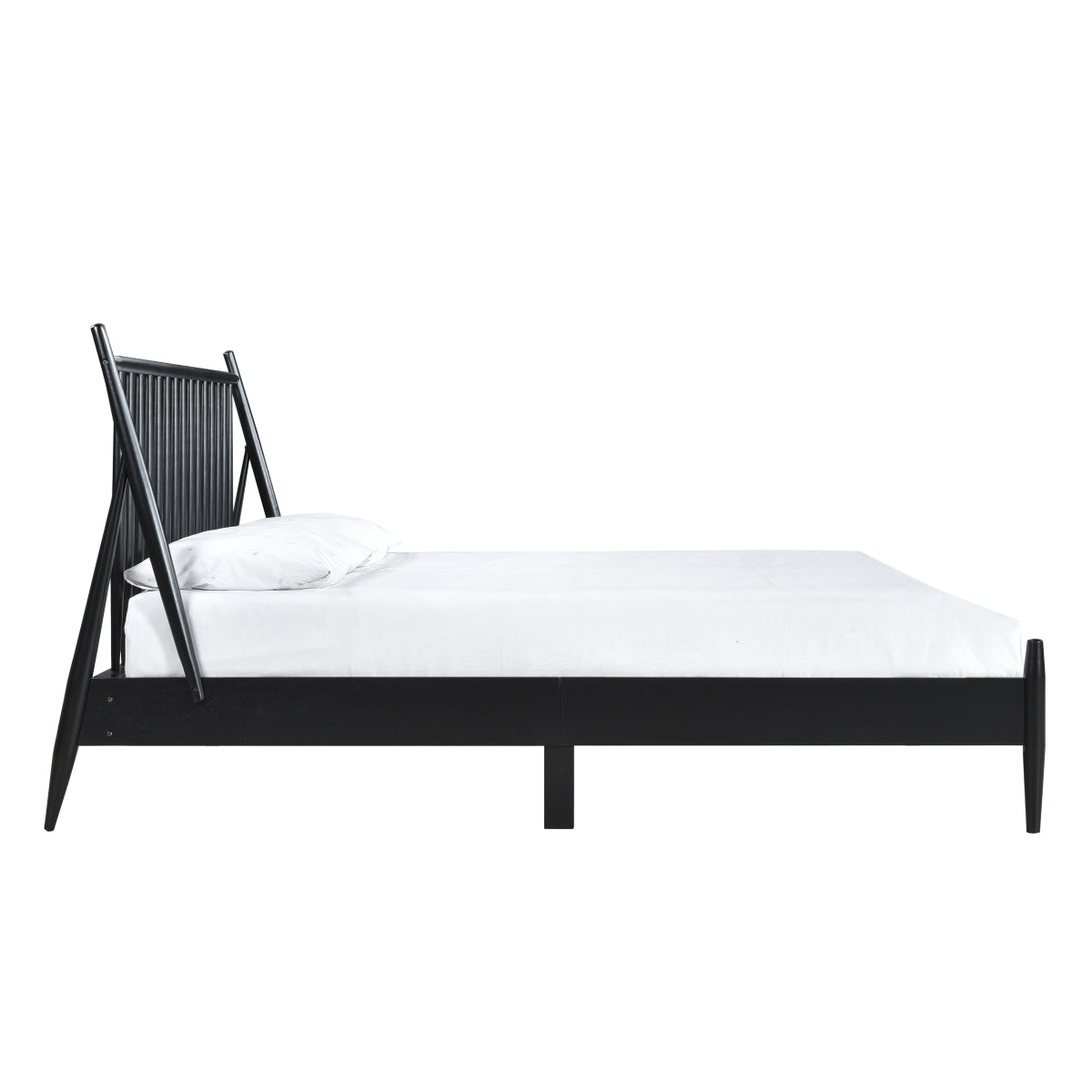 Queen Spindle Wood Bed, Matte Black Finish