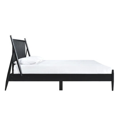 Queen Spindle Wood Bed, Matte Black Finish