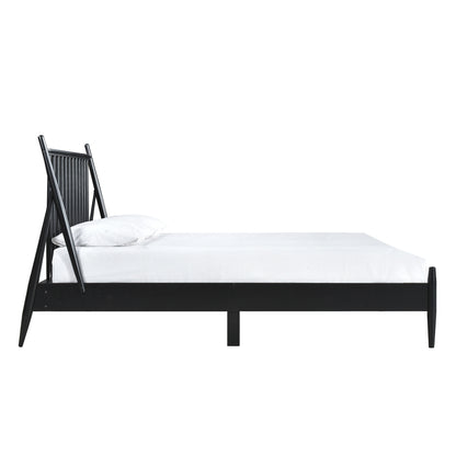 Full Spindle Wood Bed, Matte Black Finish