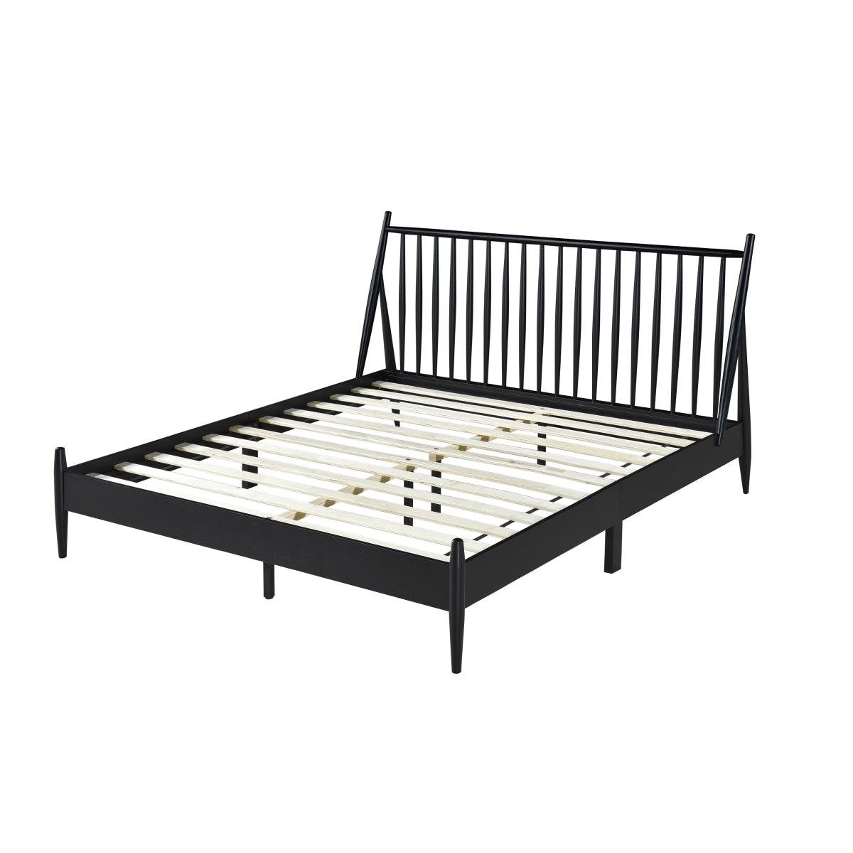King Spindle Wood Bed, Matte Black Finish