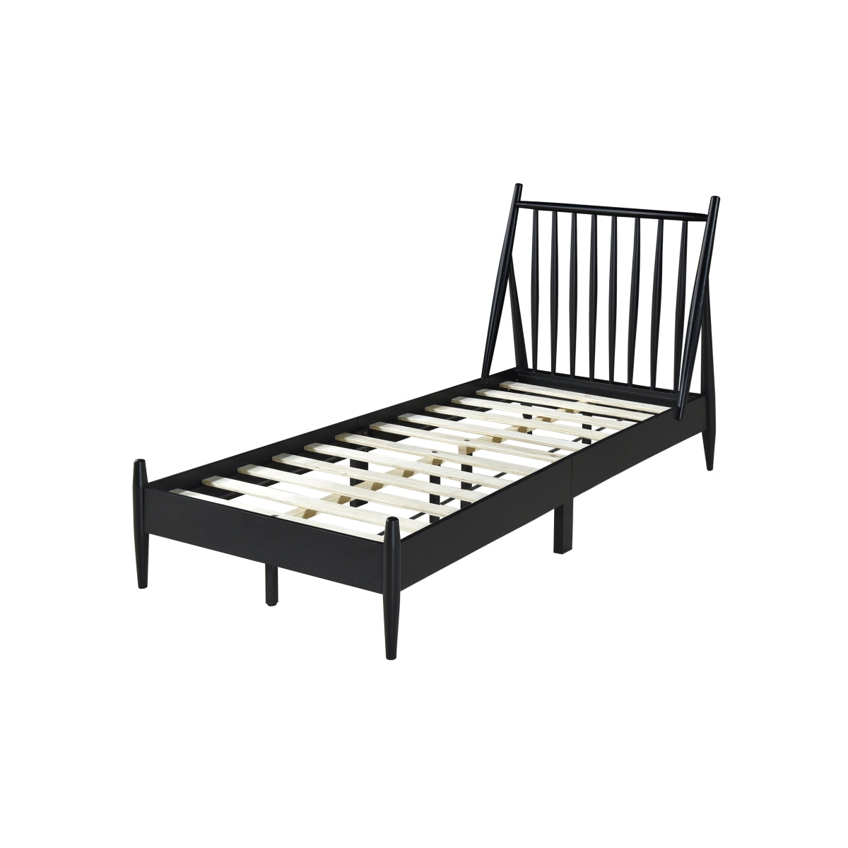 Twin Spindle Wood Bed, Matte Black Finish