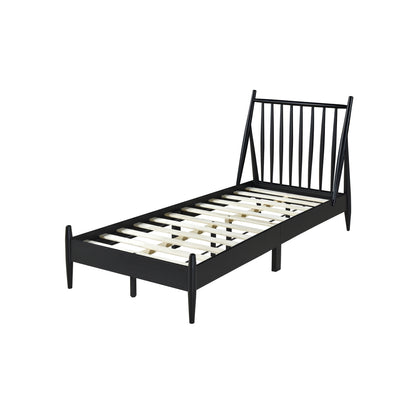 Twin Spindle Wood Bed, Matte Black Finish