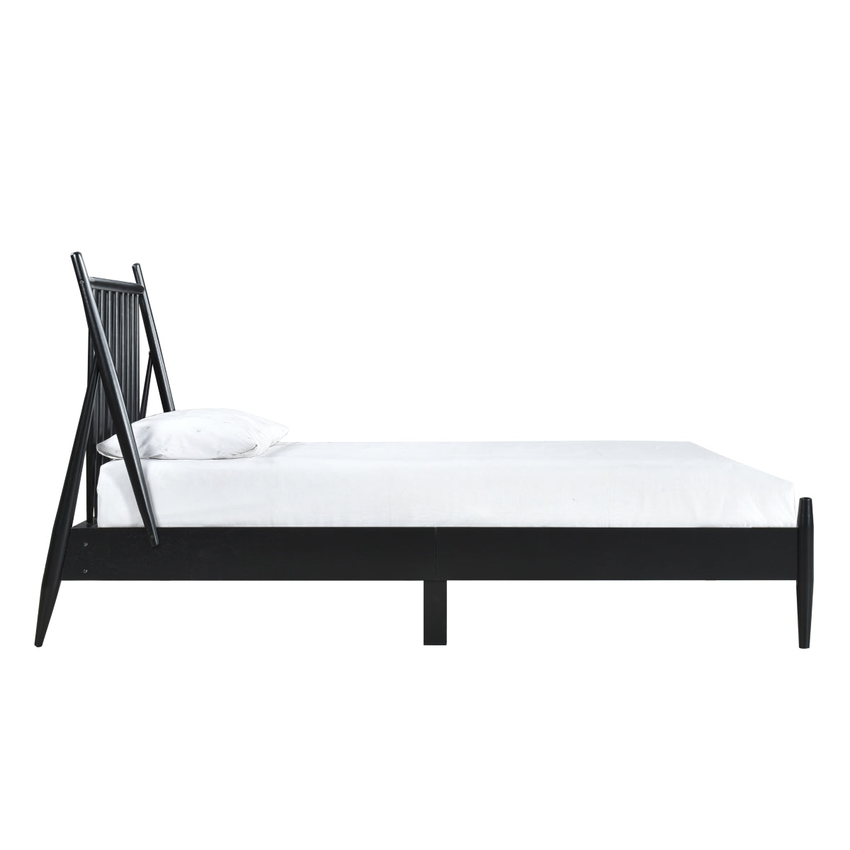 Twin Spindle Wood Bed, Matte Black Finish