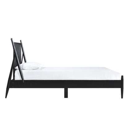 Twin Spindle Wood Bed, Matte Black Finish