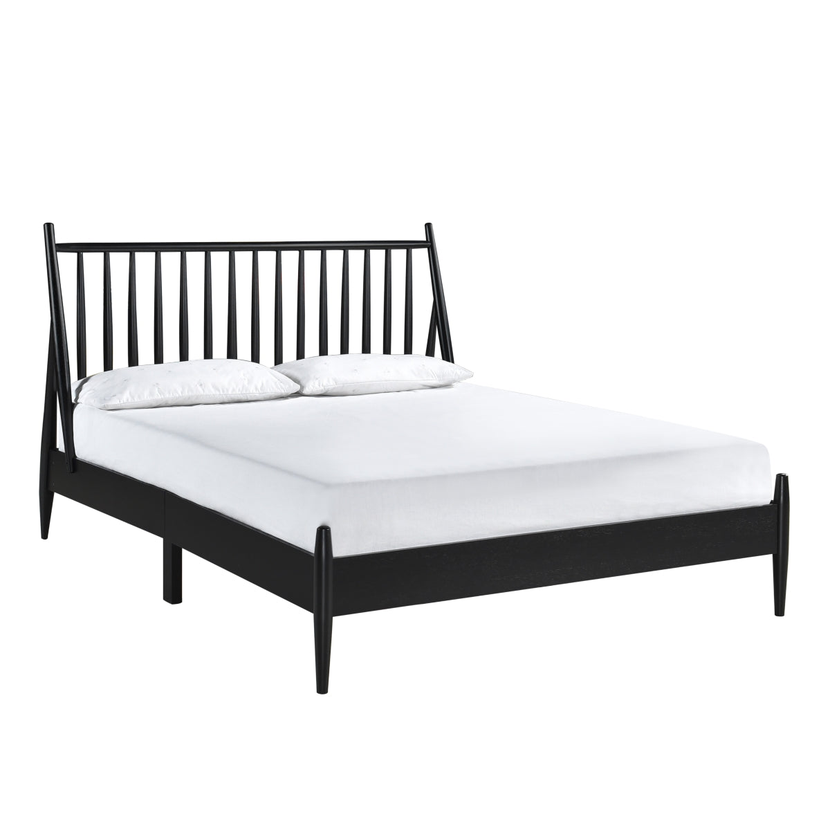 Queen Spindle Wood Bed, Matte Black Finish
