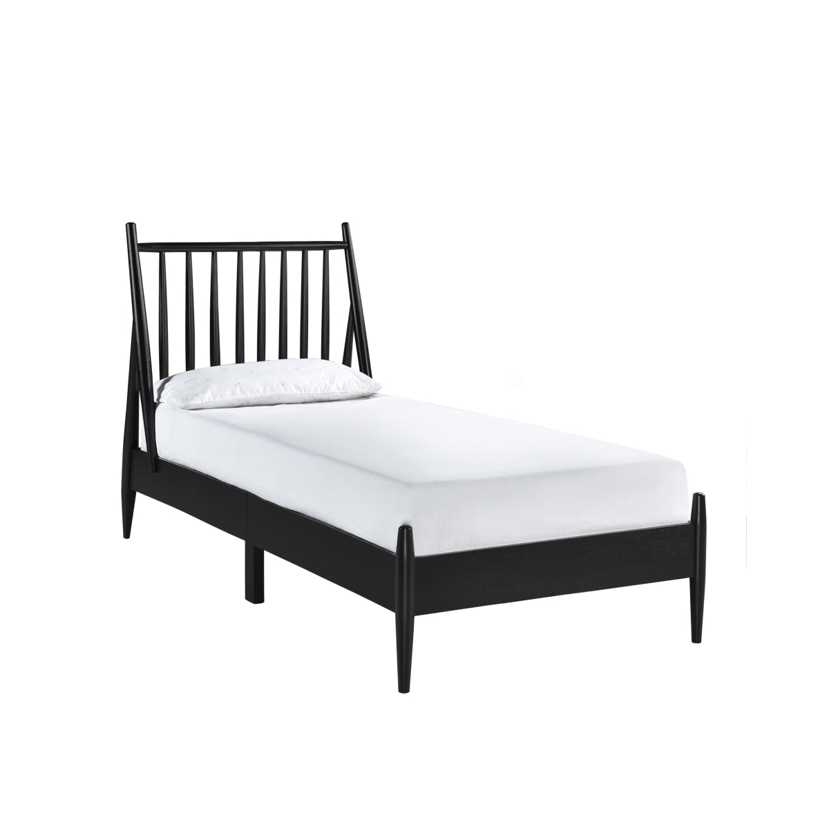 Twin Spindle Wood Bed, Matte Black Finish