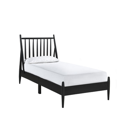 Twin Spindle Wood Bed, Matte Black Finish