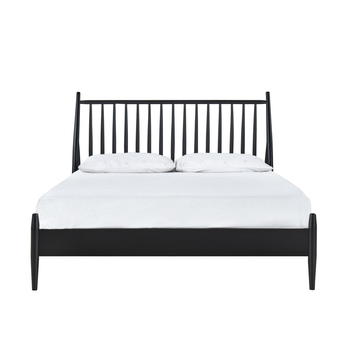 Queen Spindle Wood Bed, Matte Black Finish