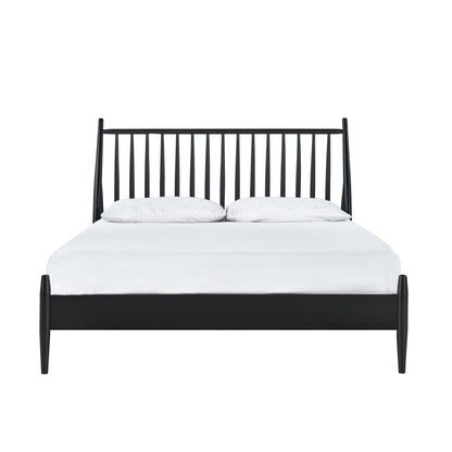 Queen Spindle Wood Bed, Matte Black Finish