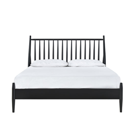 Queen Spindle Wood Bed, Matte Black Finish