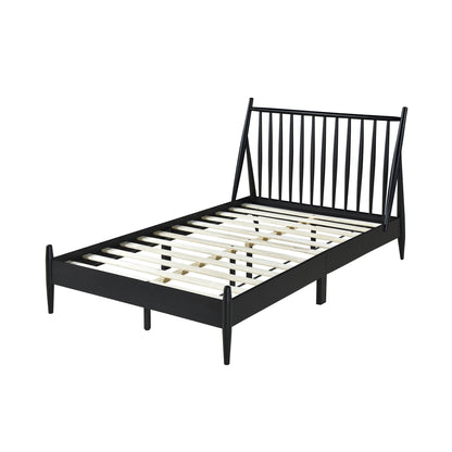 Full Spindle Wood Bed, Matte Black Finish