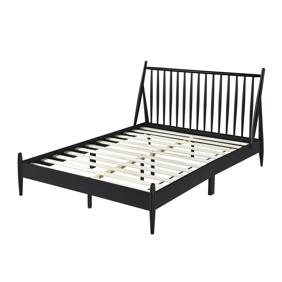 Queen Spindle Wood Bed, Matte Black Finish