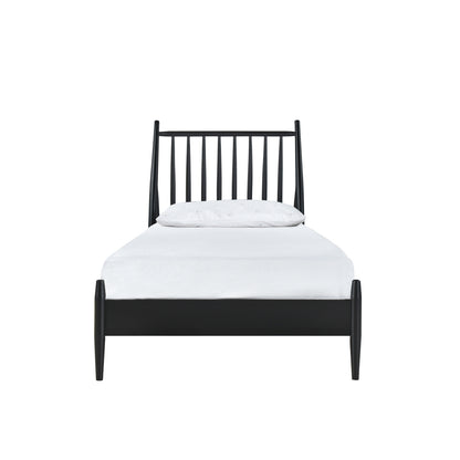 Twin Spindle Wood Bed, Matte Black Finish