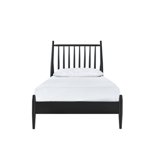 Twin Spindle Wood Bed, Matte Black Finish