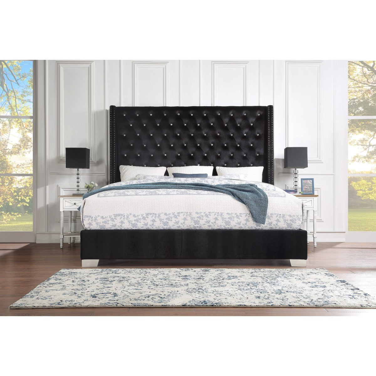 Uphl Velvet Qn Bed, Black