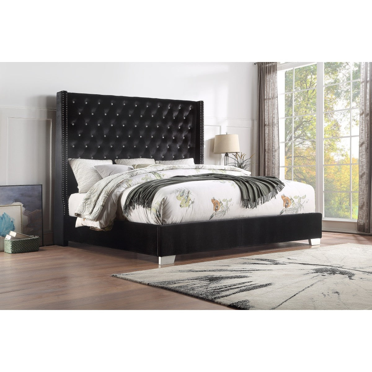 Uphl Velvet Qn Bed, Black