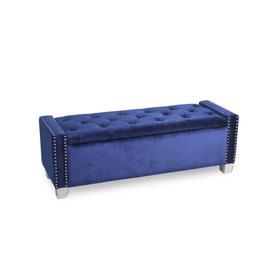 Storage Bench With Blue Velvet,3A