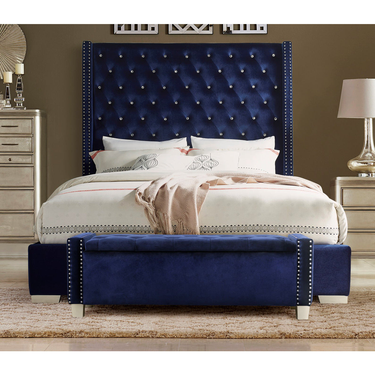 Storage Bench With Blue Velvet,3A
