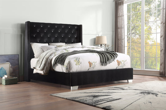 Uphl Velvet Full Bed, Black