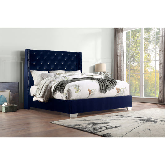 Uphl Velvet Full Bed, Blue