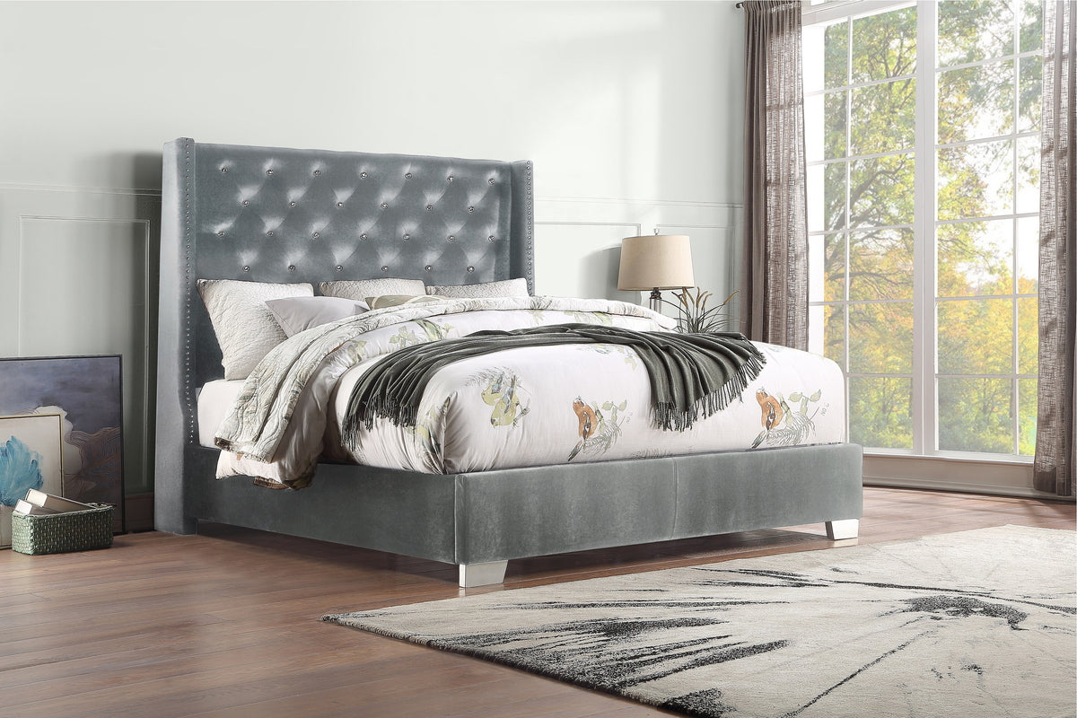 Uphl Velvet Full Bed, Gray