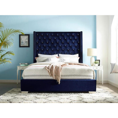 Uphl Velvet Ek Bed, Blue